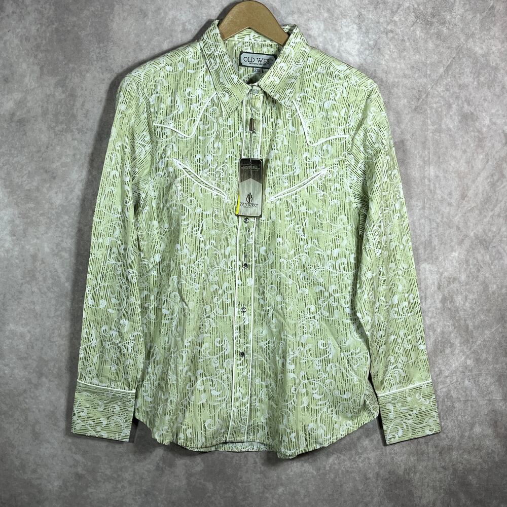 Old West Original Western Shirt Womens 2XL Green Snap‎ Front Floral Cowgirl NEW